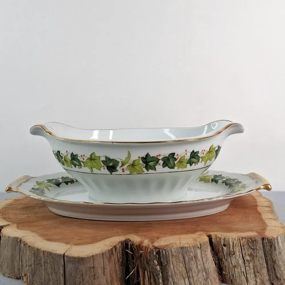 Regal China Lawndale Pattern Gravy Boat Bowl with Attached Underplate Porcelain